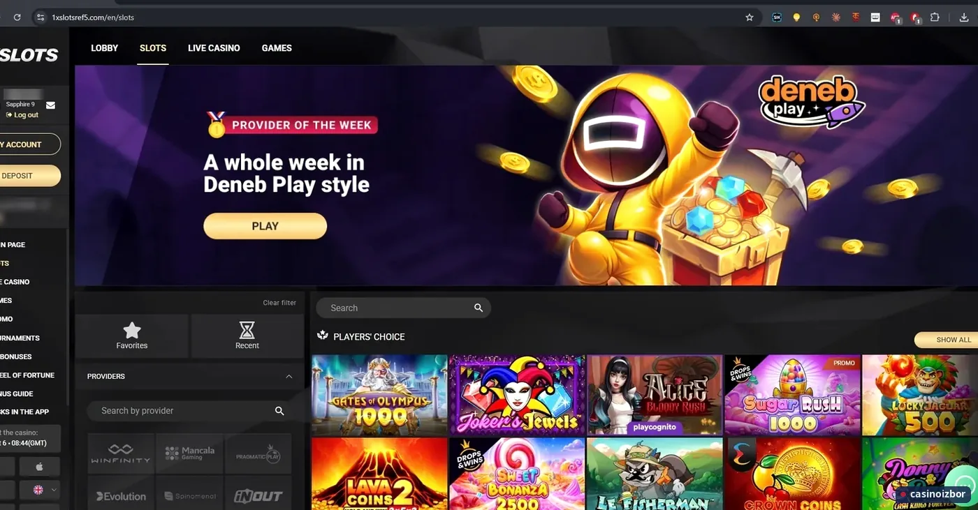 1xSlots lobi slot igara sa filterom proizvođača sa leve strane